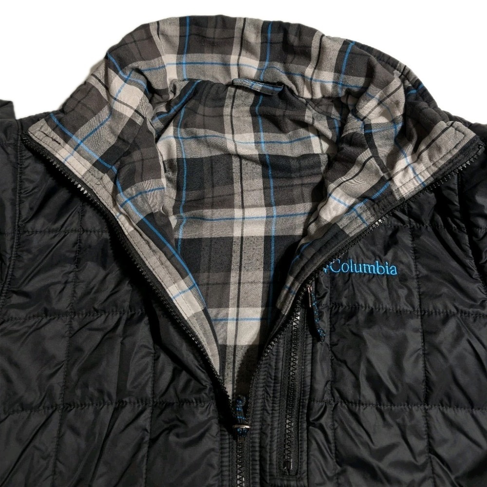 Columbia Men's Reversible Quilted Jacket Medium Black Plaid Insulated‎ - Picture 4 of 9